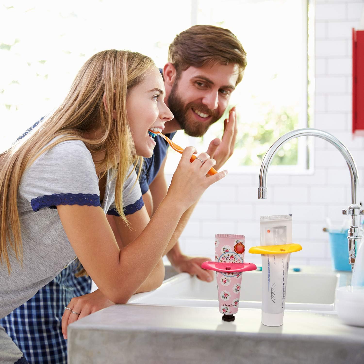 Chengu 8 Pieces Toothpaste Tube Squeezer Dispenser Toothpaste Clips for Bathroom (Red, Green, Yellow, White) : Home & Kitchen