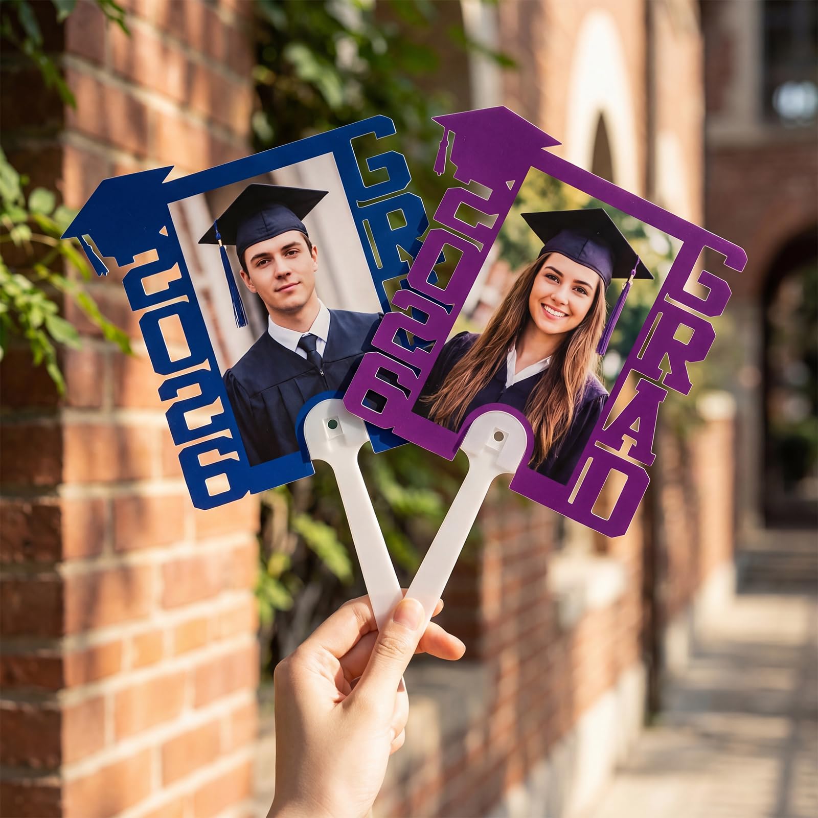 Photo 1 of Mifoci 12 Pcs Sublimation Graduation Fans Blank with Handle 6.7 x 6.3 Personalized Double-Sided DIY Sublimation Plastic Fan Class of 2026 Grad Photo Props Blank for Grad Party Gifts (Classic)