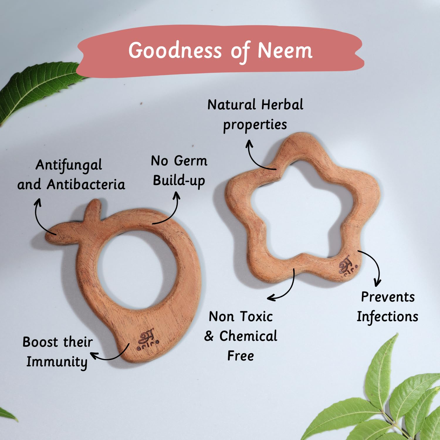 Ariro Wooden Teethers Shaped as Mango and Star for Baby Boy & Girl | Hand Crafted with Organic Neem Wood That Helps Boost Immunity & Aids in Digestion | Easy to Grasp & Chew - Image 3 thumbnail