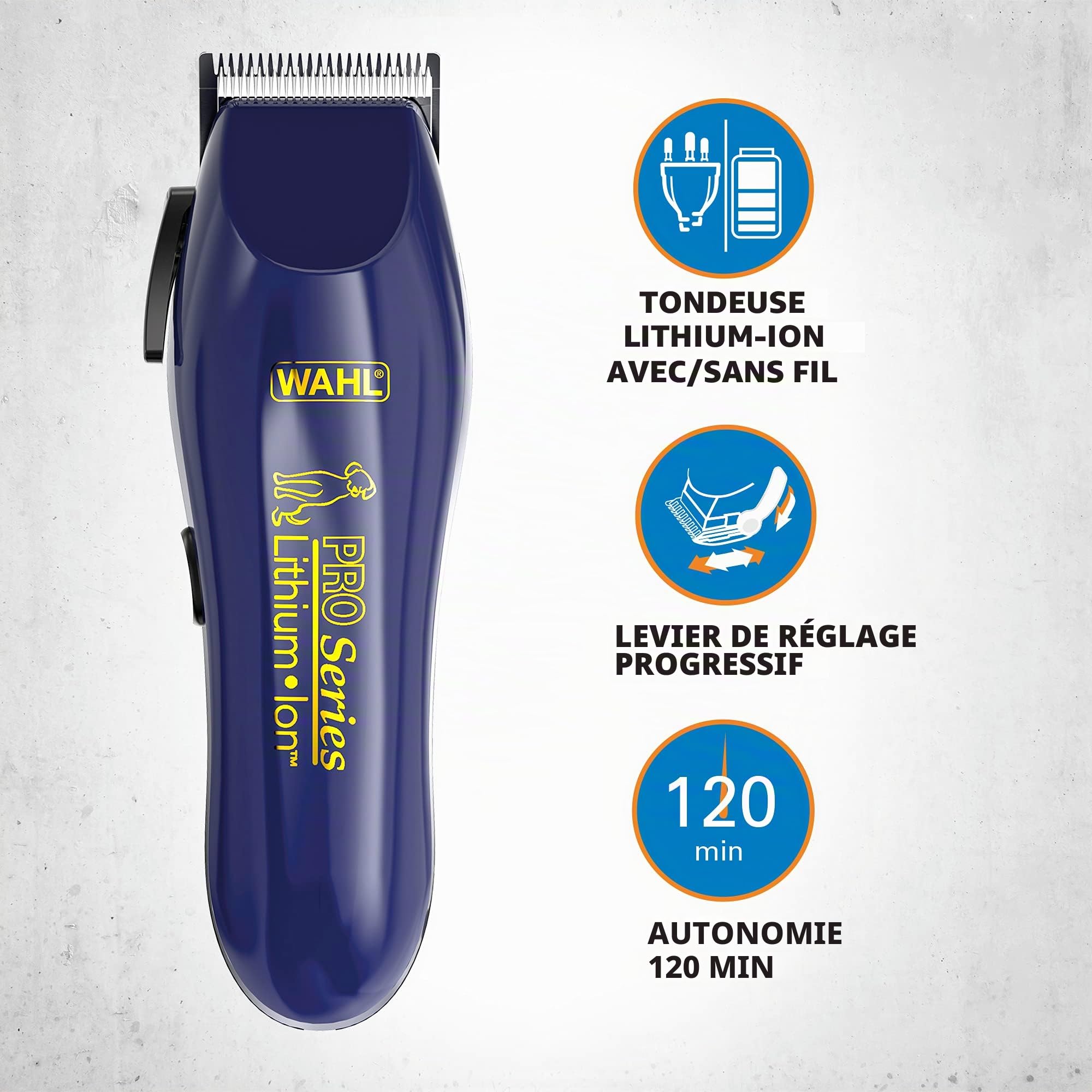 Wahl Tondeuse pour chien, Pro series lithium dog grooming kit, pour poils droits, lisses, longs, soyeux et courts, tondeuse sans fil à faible bruit, ergonomique et légère
