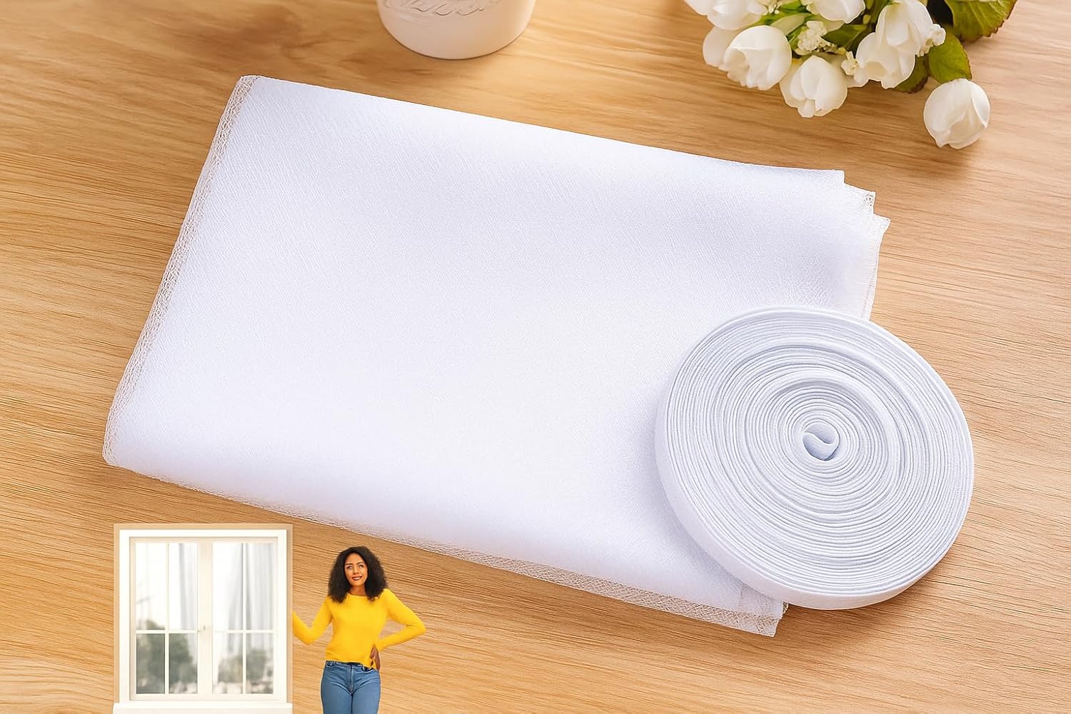 Window Mosquito Net Screen, 4X5 Modern Design with Diagonal Pattern (White, 4ft x 5ft)