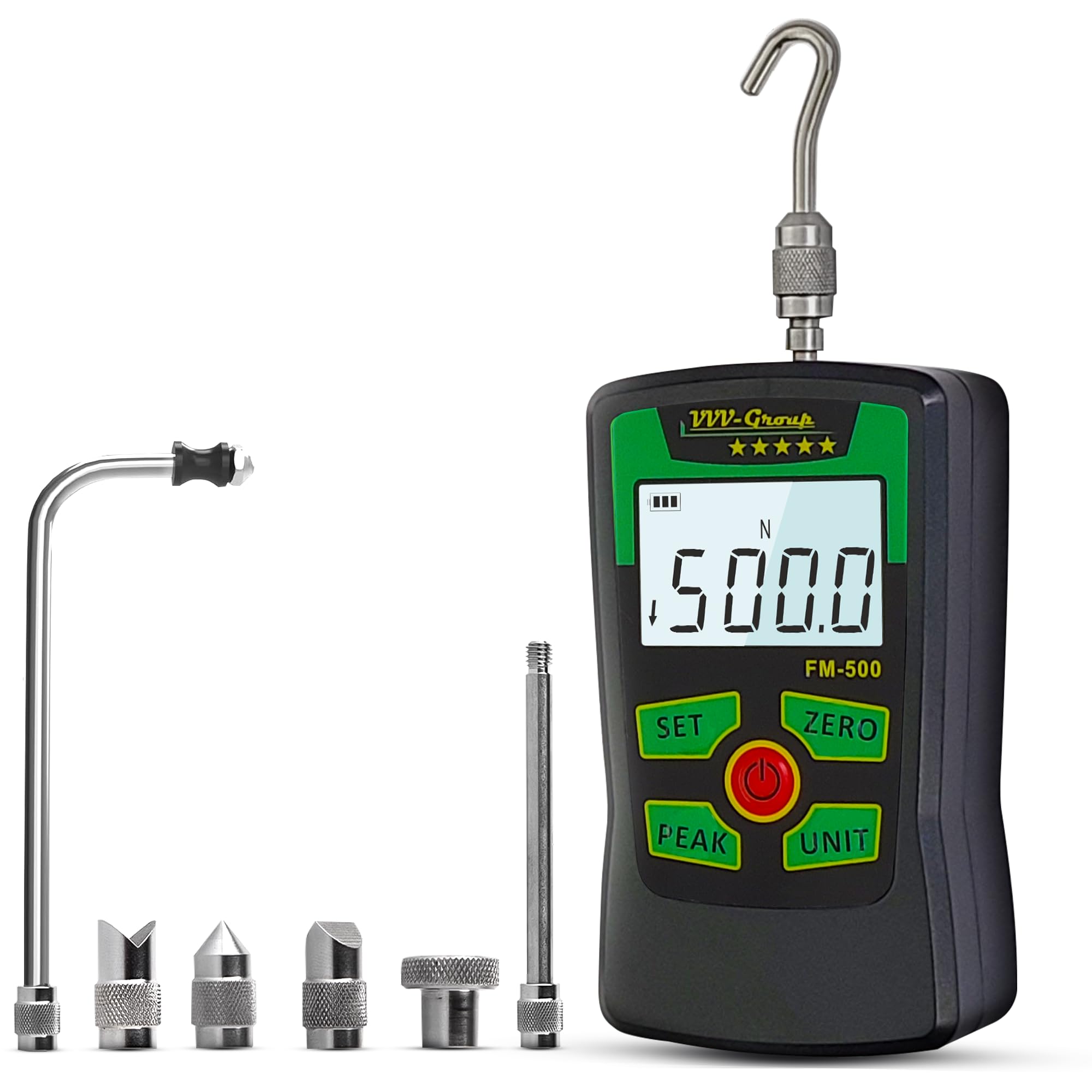 Digital Force Gauge with N/LB/Kg/Oz Units, Push Pull Dynamometer, Portable Force Meter, Tension Gauge Pressure Thrust Meter (FM-500)