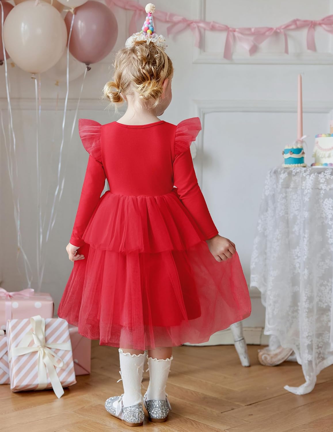 Arshiner Toddler Girls Tutu Dress Princess Tiered Tulle Long Sleeve Bowknot Birthday Party Dresses - Image 8