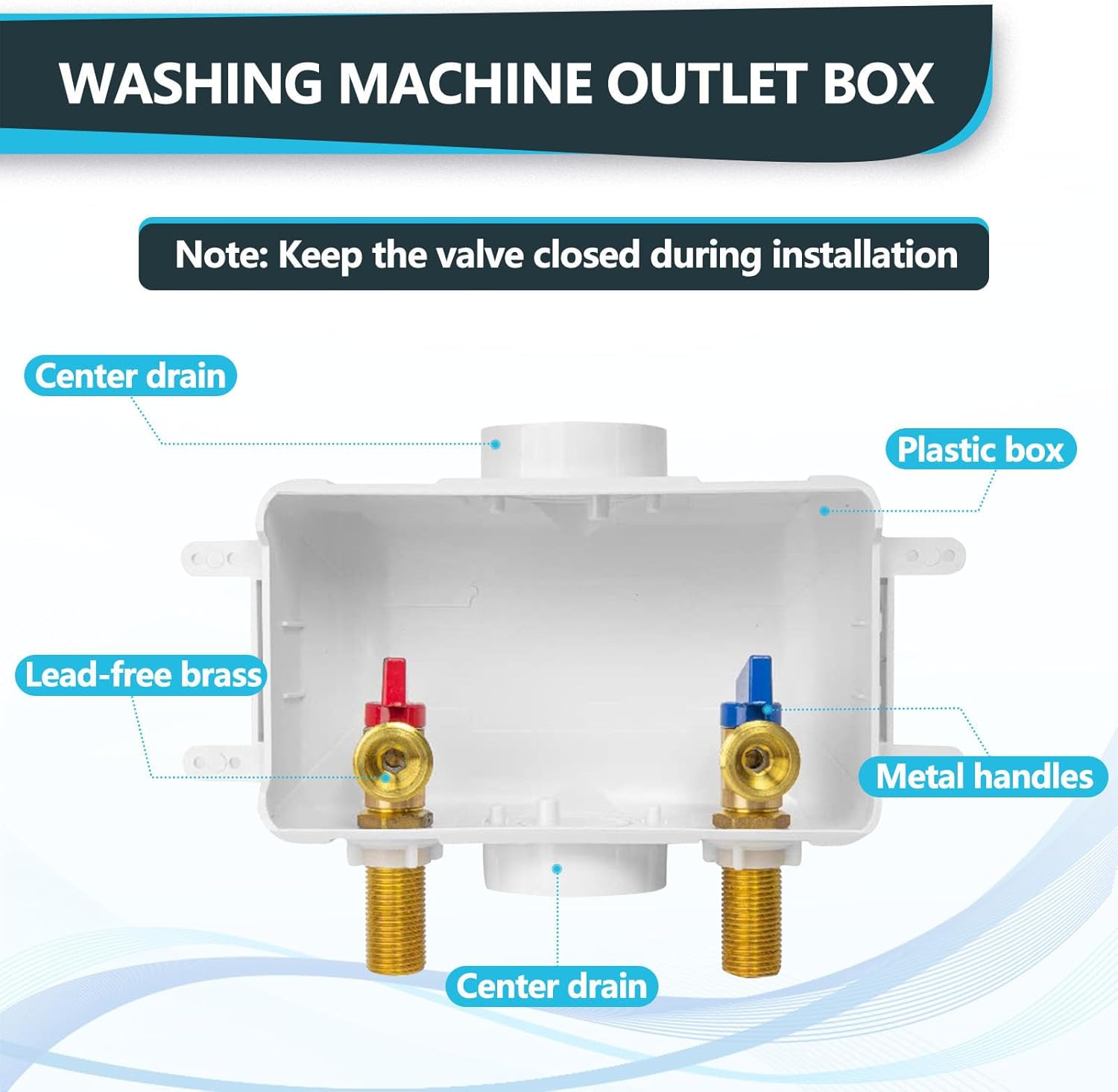 Washing Machine Outlet Box, Center Drain, 1/2 Inch MIP Sweat Inlet x 3/4 Inch MHT Outlet Connection, Laundry Washer Valve Outlet Box (Pack of 2)