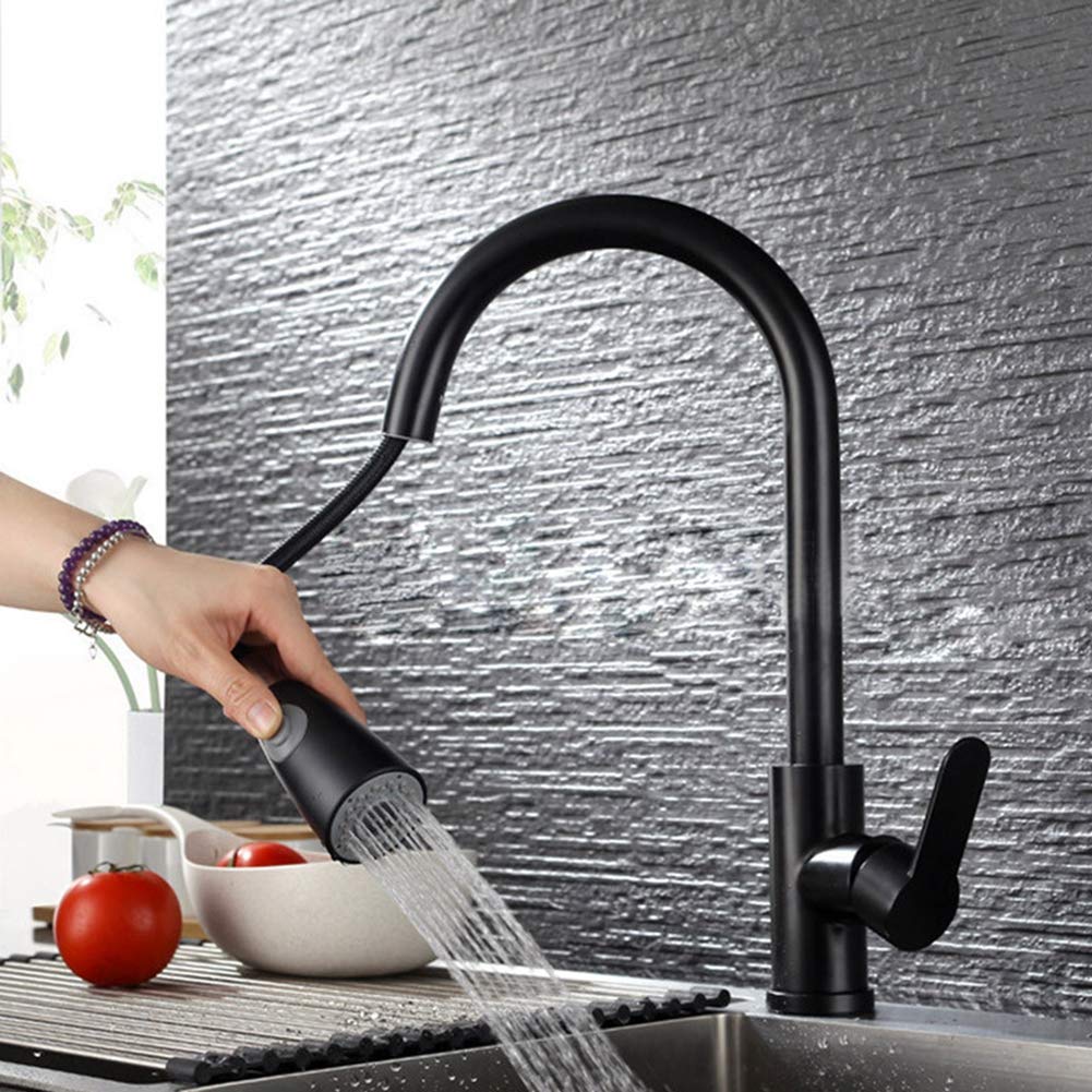 Negro grifo de la cocina grifo del fregadero de cocina 304Sus extraíble de 360 ​​rotaciones grifo para la cocina grifo mezclador montado cubierta de grifos de agua