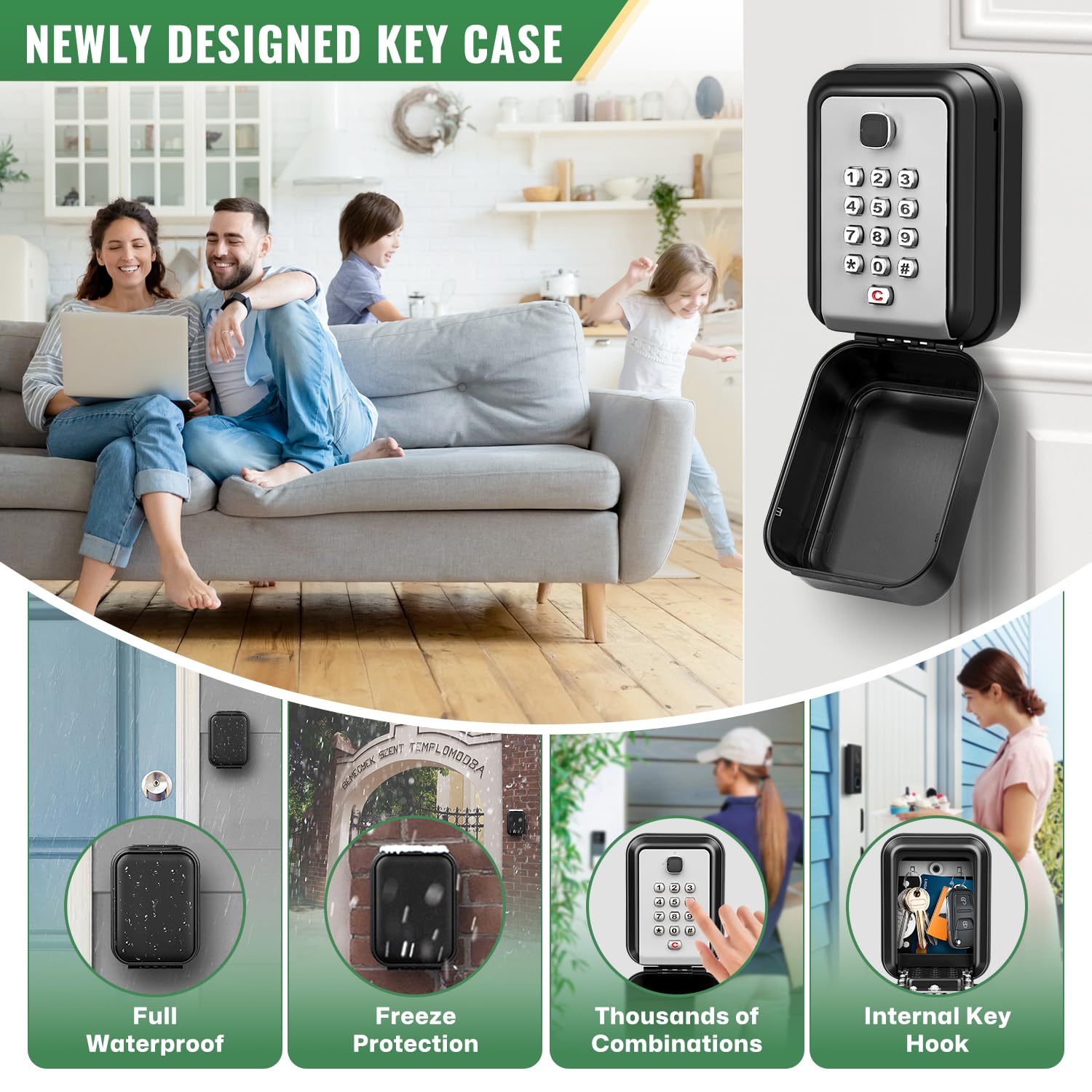 Grande Caja de Seguridad para Llaves con Codigo, Exterior Impermeable Caja Guarda Llaves Pared Caja Llaves Combinacion Interior Caja Fuerte para Llave para Hogar Garaje Fábrica Escuela