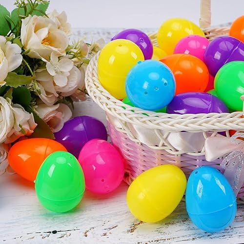 Miniatura 3 de Abakuku 600 huevos de Pascua, huevos de Pascua de plástico de colores brillantes surtidos de 2.35 pulgadas para caza de Pascua, temática de Pascua,