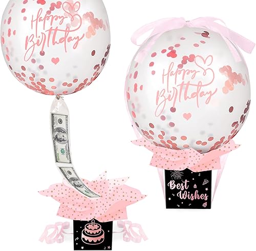 Miniatura 8 de UQM Caja de dinero de cumpleaños mejorada para regalo en efectivo, divertido juego de globos de dinero de cumpleaños sorpresa, regalos de cumpleaños