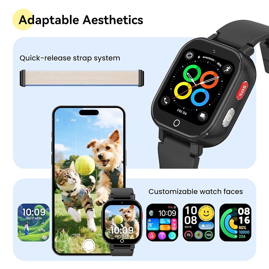 4g Smart Watch for Kids with gps-Phone Watch for boy girls with Video Call | Voice message SOS Camera Alarm Games-Kid watch for 4-12 Years Gift for boys girls Black, image 6