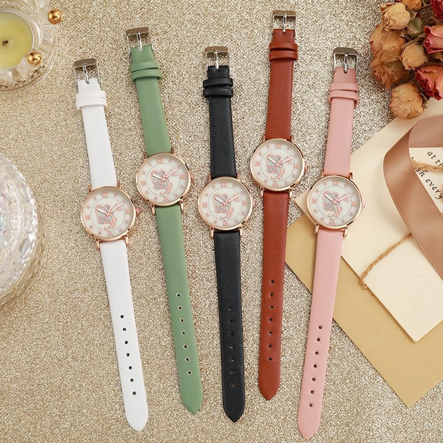 Amazon | ファッション女性腕時計蝶革腕時計レディースラウンド