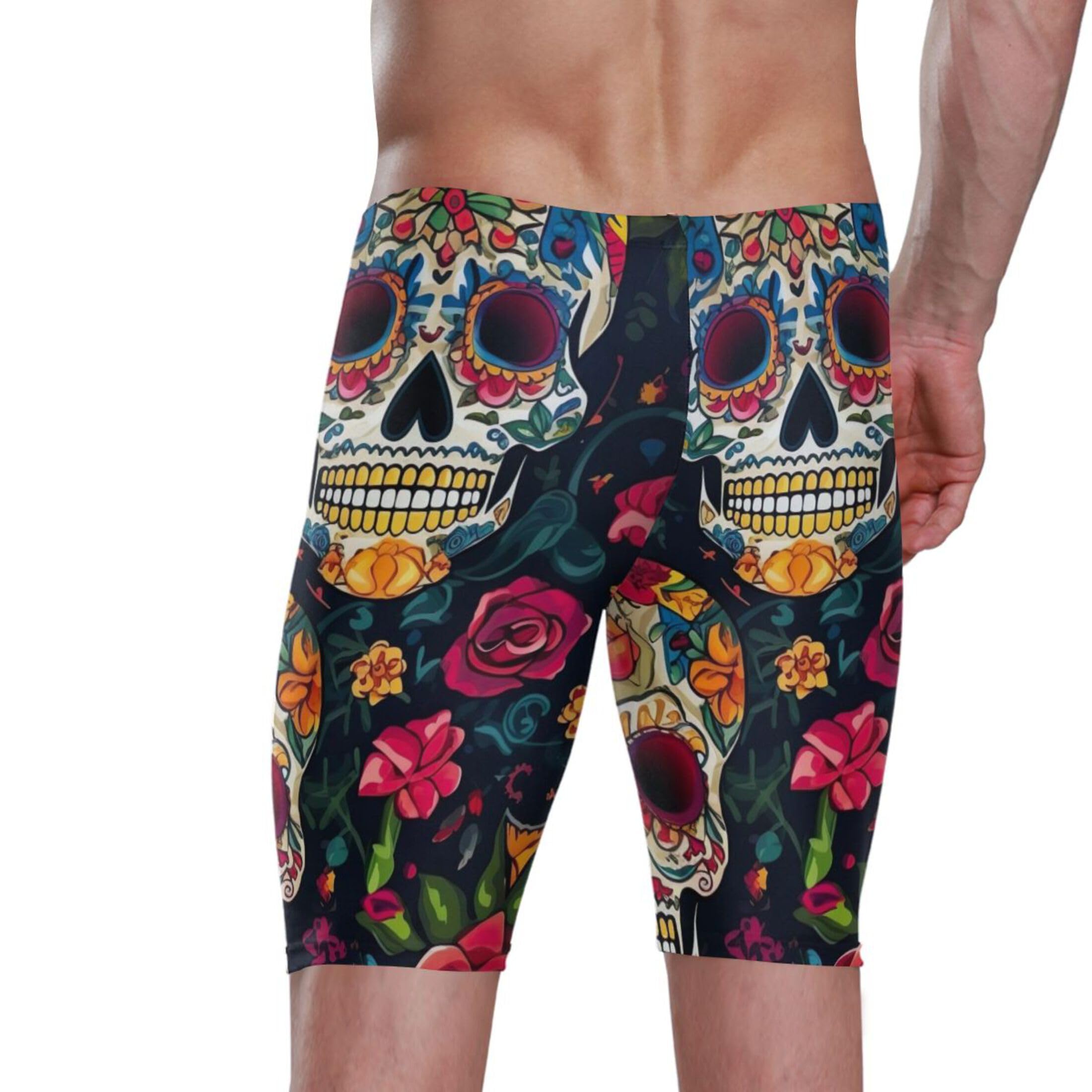 UMIRIKO Sugar Skull Skeleton Gothic Flowers Mens Swim Jammers Swimsuit XL B0400594
