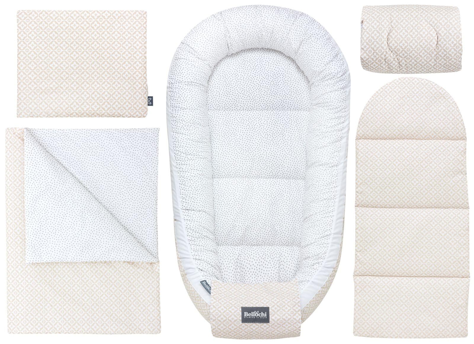 Bellochi | Set di 5 Pezzi per Neonato | Realizzato in 100% Cotone | Riduttore Lettino Neonato 90x60cm | Cuscino Bambino | Cuscino Neonato con Fodere | lui dots