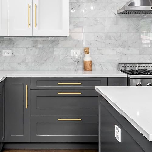 Miniatura 4 de Ravinte Paquete de 30 manijas doradas de latón cepillado de 8 pulgadas, herrajes dorados para armarios de cocina, 11 pulgadas de longitud total