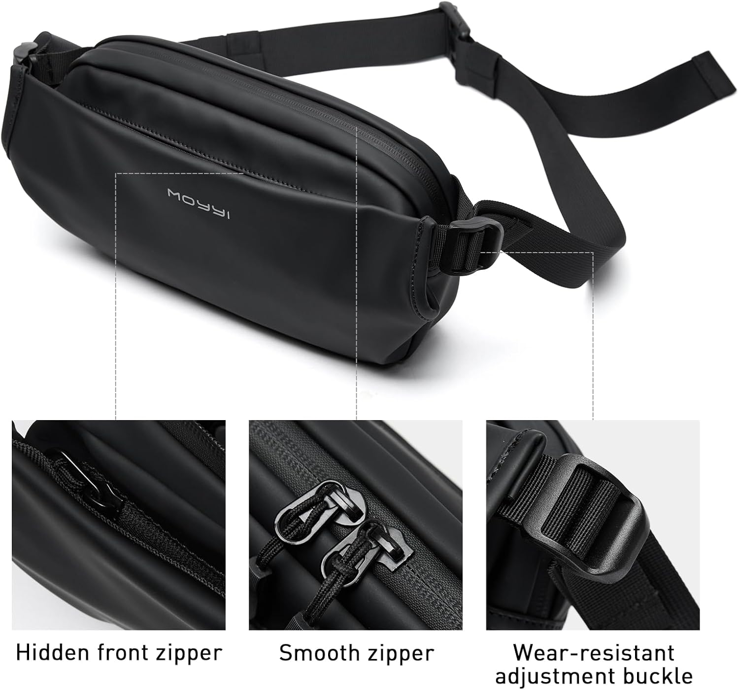 Fanny Pack Waist Pack Bag For Men Women,Waterproof Crossbody Zippered Pockets,Compact Lightweight Belt Bag For Travel Walking Running Hiking Cycling,Easy Carry Any Phone,Wallet Black - Image 5