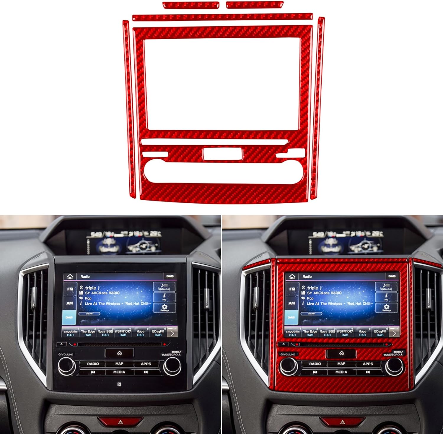 NVCNX Real Carbon Fiber Compatible with Subaru Impreza 2017-2023 / Crosstrek 2018-2023 2019 2020 2021 2022 Accessories Car Dash Infotainment System Cover Interior Trim Sticker Decal Red - A 6PCs
