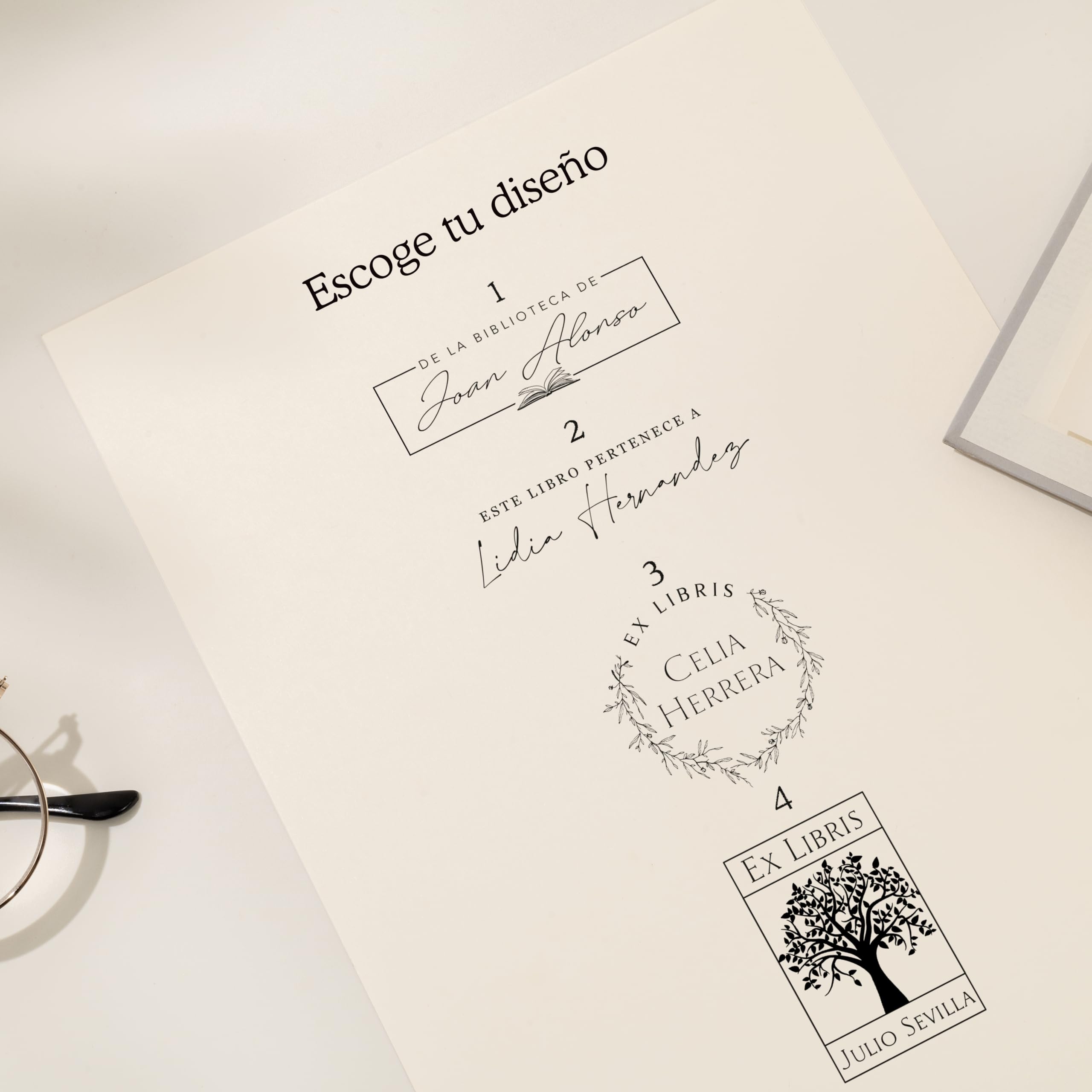 Stamp by Me | Ex Libris | Sello de Madera Personalizado para Libros | Sello Personalizado de Biblioteca | Para Libros, Páginas, Cartas | Colegios | Este Libro Pertenece a | Rectangular | 4 Diseños