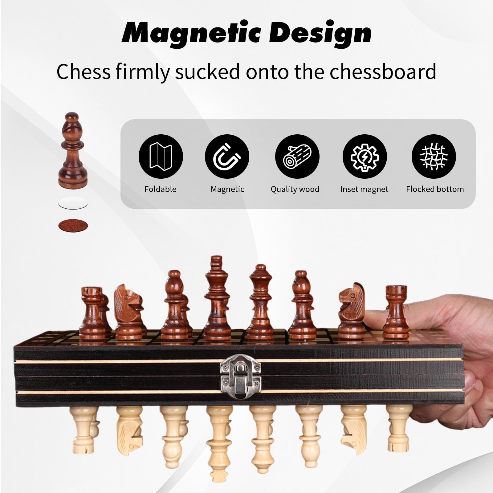 Magnetyczne Szachy 3 w 1 Drewniane, 29x29cm, Szachy, Backgammon, Składana Plansza do Nauki i Interaktywnej Zabawy, Idealne dla w Podróży, Rodziny i na Prezent
