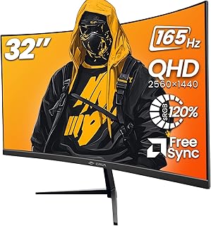 CRUA 32" Curved Gaming Monitor, 2K QHD 2560x1440, 144Hz/165Hz VA Display, 1800R Screen, 120% sRGB, AMD FreeSync, Low Blue  Price In India