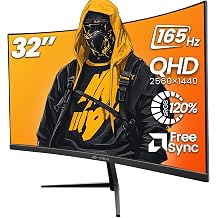 CRUA 32" Curved Gaming Monitor, 2K QHD 2560x1440, 144Hz/165Hz VA Display, 1800R Screen, 120% sRGB, AMD FreeSync, Low Blue Light, HDMI&amp; DP, Wall Mountable PC Monitor for Gaming, Streaming &amp; Work- Black