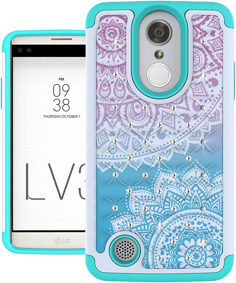 LG Aristo Case, LG Phoenix 3 Case, LG K8 2017 Case, LG Fortune Case, LG LV3 Case, UrSpeedtekLive [Shock Absorption] Studded Rhinestone Bling Dual Layer Protective Case Cover - Mandala