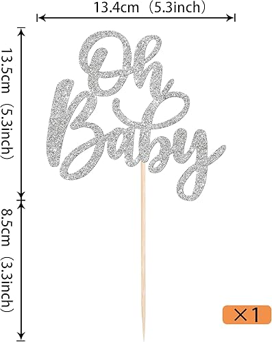 Miniatura 2 de 1 pieza de decoración de pastel Oh Baby Shower con purpurina para baby shower, bautismo, revelación de género de bebé, decoración de pastel para