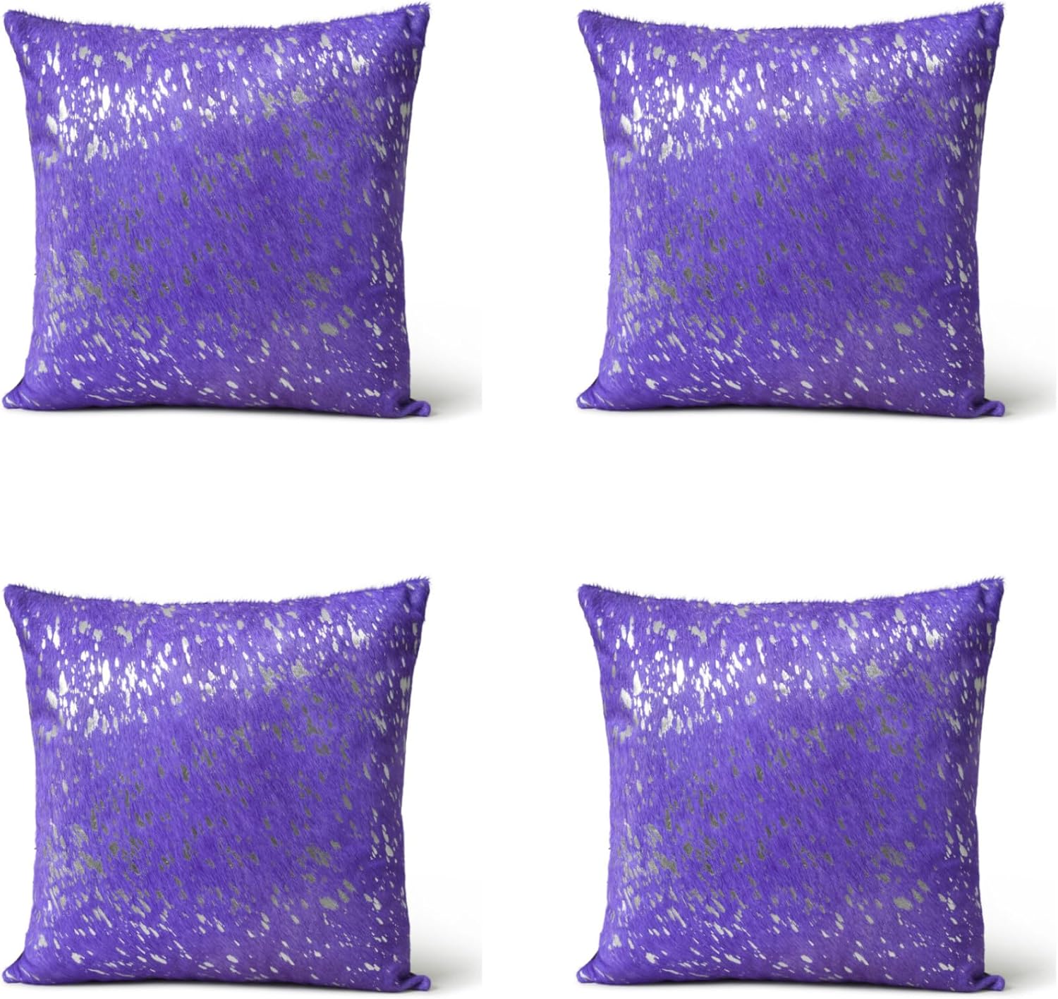 Decorative Throw Pillow Cover, 18x18 Inches, Genuine Leather, Acid Wash Print Design, Purple Set of (4)