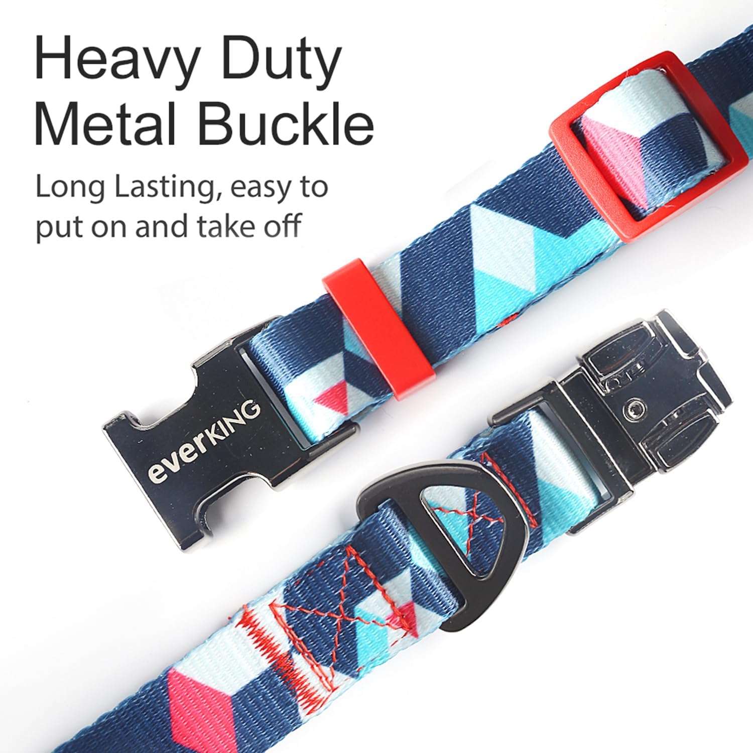 Everking Dog Leash and Collar Set with Metal Buckle, Suitable for Large Dogs Weighing 21-40kg,Memphis Geometric Pattern Design Style, Flexible Webbing, Nylon Handle, Adjustable (Iris, L)