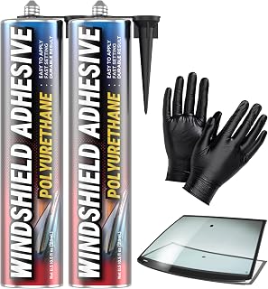 [2 Pack] Polyurethane Windshield Adhesive - Quick Curing & Weather Resistant Auto Glass Adhesive, Vertical & Overhead Application, Windshield Repair Kit with Gloves, Applicator Tip & Cartridge - 310ml