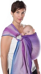CHIMPAROO Ring Sling Baby Wrap Carrier - 100% Organic Cotton Baby Carrier Newborn to Toddler - Comfortable & Adjustable Baby Sling Carrier - With Aluminum Rings - Holds up to 15.8 kg - Amethyst, Size 2