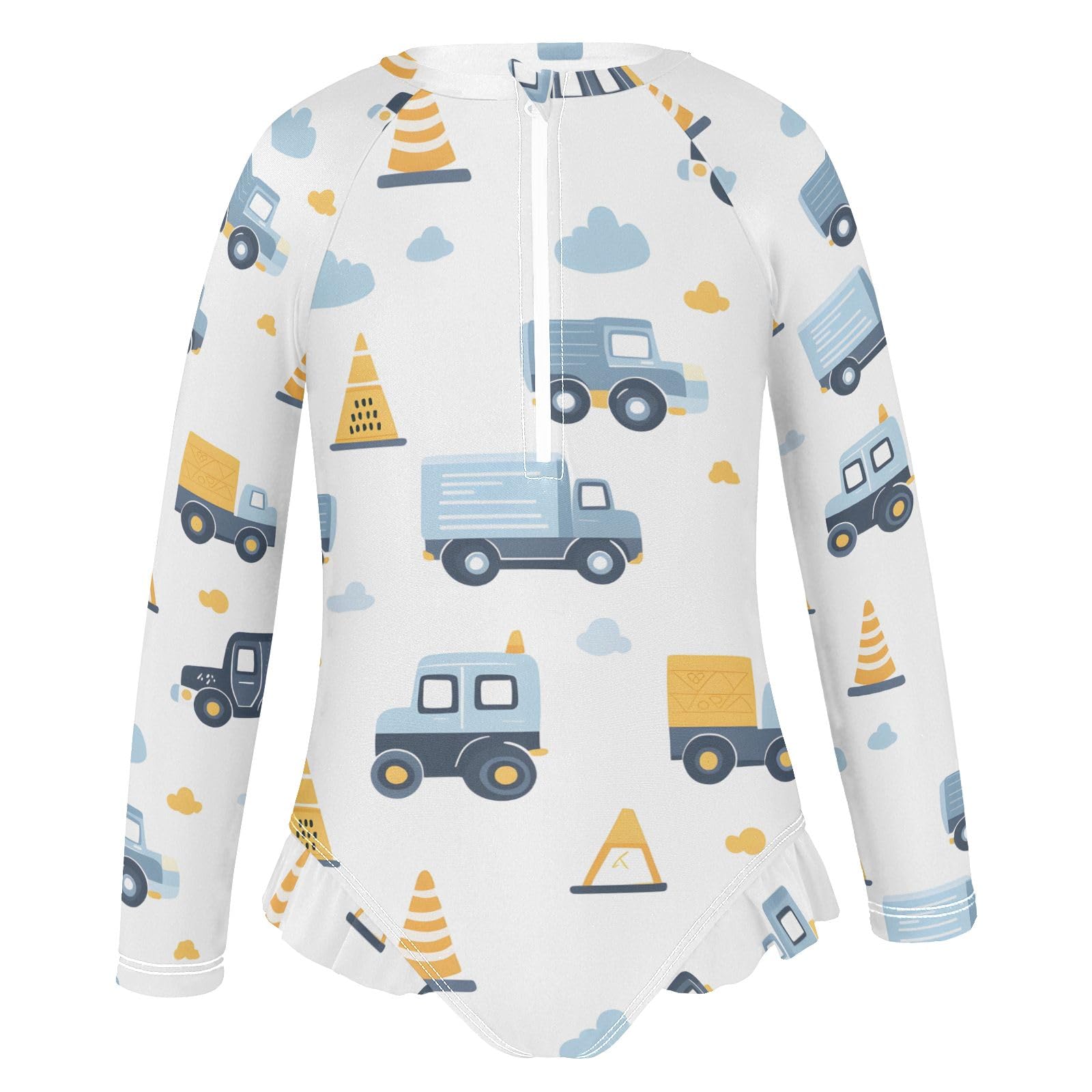 ALAZA Toddler Swimsuit Girl Bathing Suit Swimwear Rash Guard Cute Truck Cloud Long Sleeve 3T