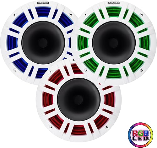 Miniatura 2 de KICKER 48KMXL8 8" 4-Ohm RGB LED KMXL Altavoces coaxiales marinos cargados con bocina, par