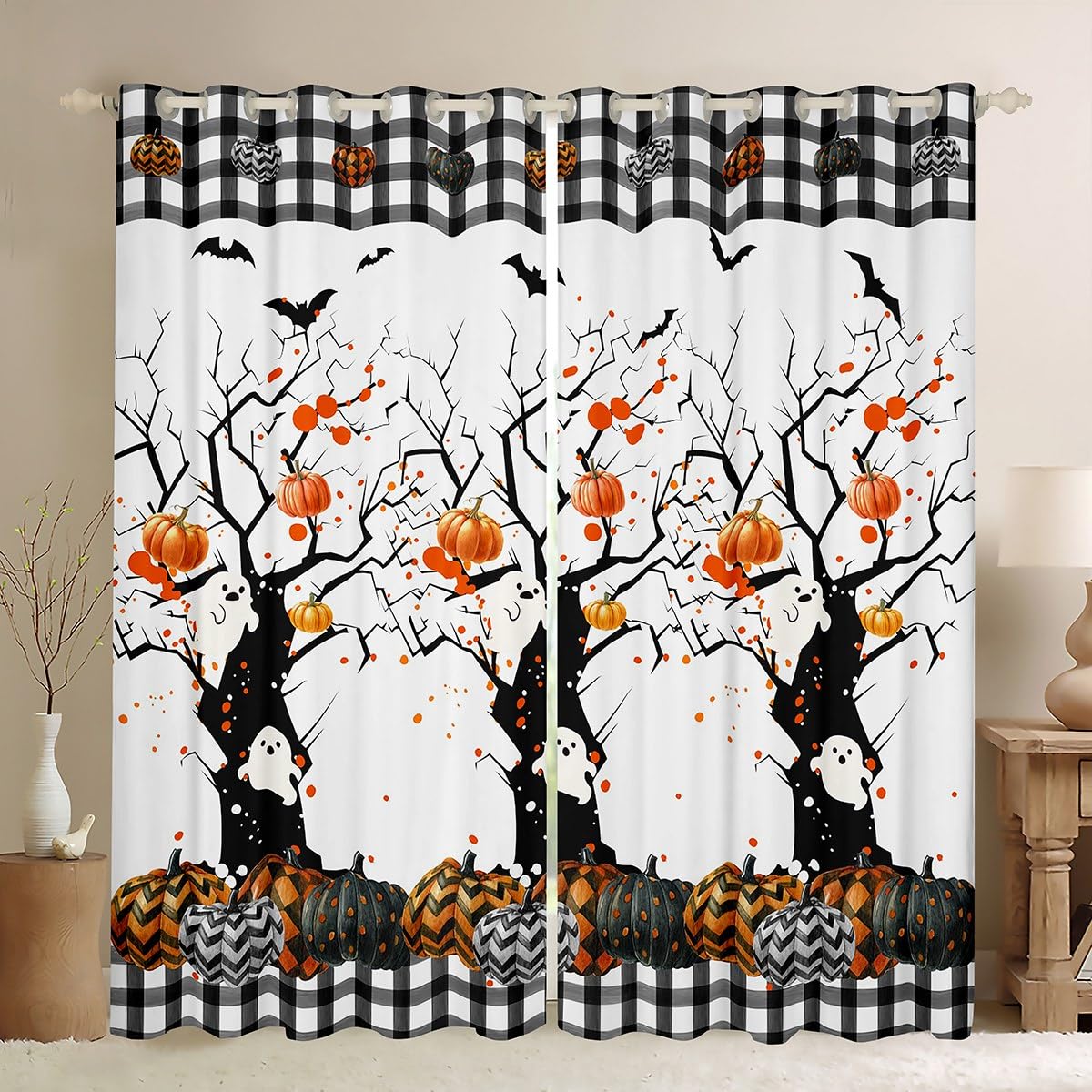 Rideaux de fenêtre citrouille d'automne pour égayer la chambre des enfants à Halloween