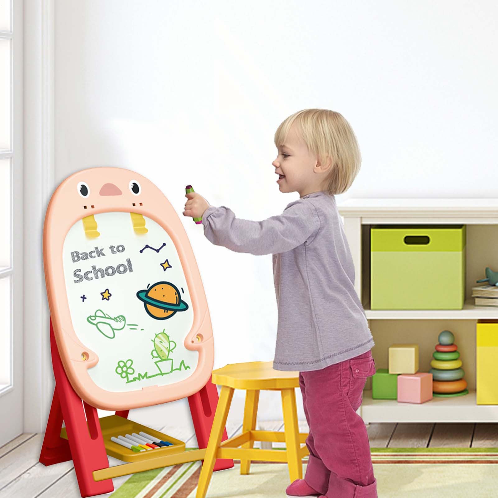Cavalletto artistico in piedi – Lavagna magnetica da disegno, supporto da | disegno liscio, robusto da colorare | Da utilizzare per bambini di età compresa tra 2 e 4 anni. Regalo di compleanno