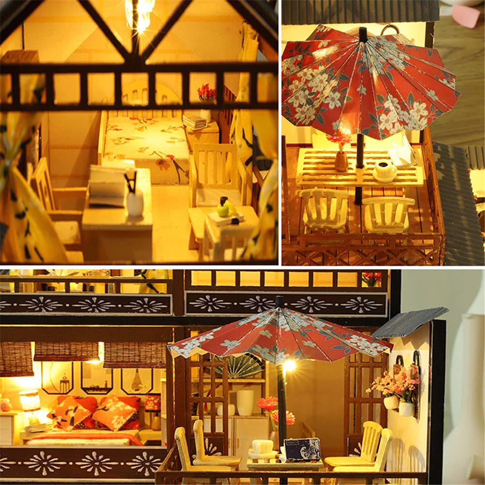 Casa de muñecas retro de estilo japonés con muebles, kit de casa de muñecas de madera con música, escala 1:24, habitación creativa para regalo de cumpleaños