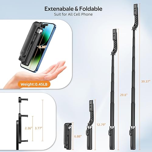 Miniatura 3 de UTEBIT Trípode selfie stick de 40 pulgadas con control remoto, palo selfie de 4 patas con luz compatible con Android Samsung iPhone