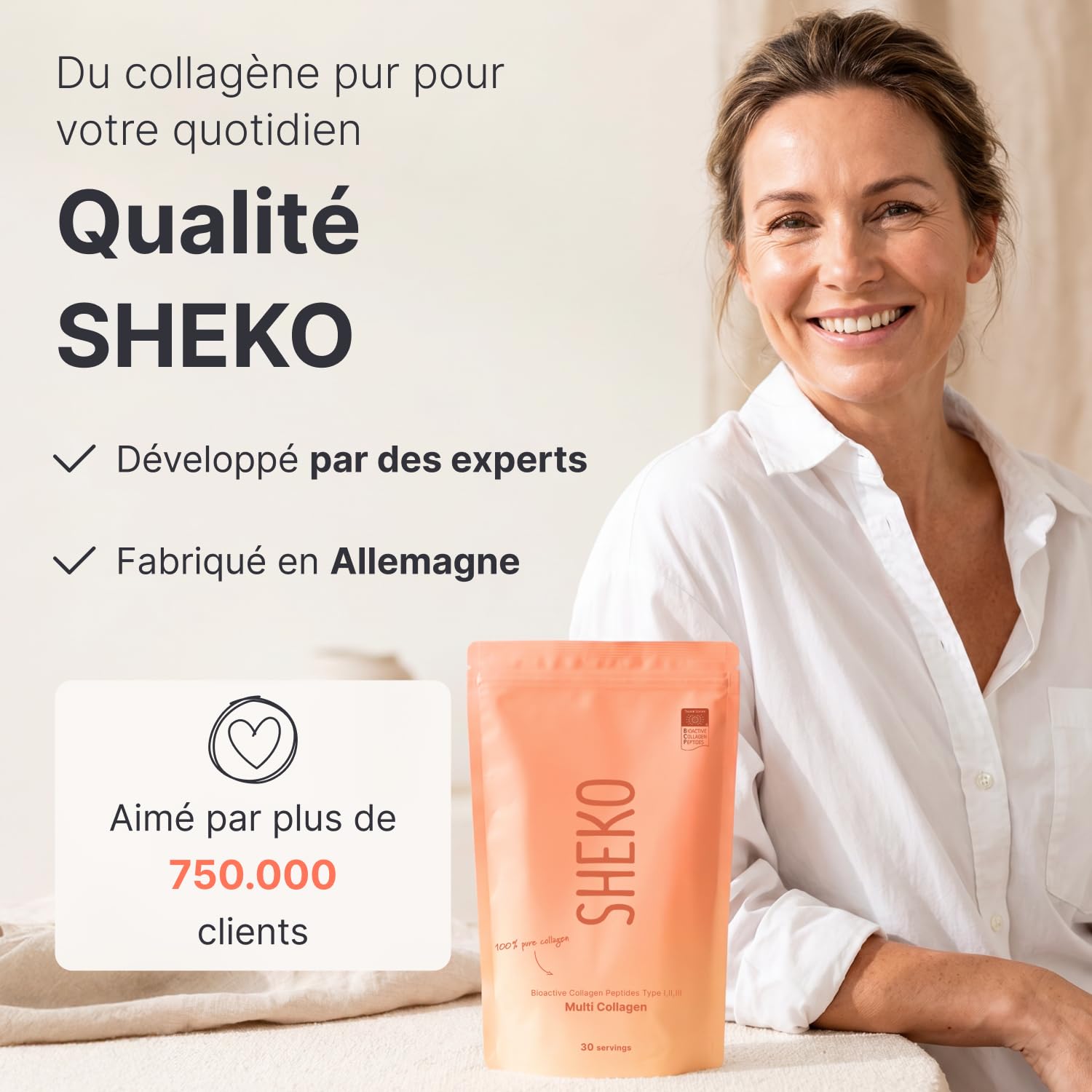 SHEKO Collagène Hydrolysé en Poudre - Bovin Type 1, 2, 3-3x 450 g | Peptides de collagène bovin · Saveur neutre et haute solubilité · Sans additifs ni lactose · 3x 450 g · Fabriqué en Allemagne
