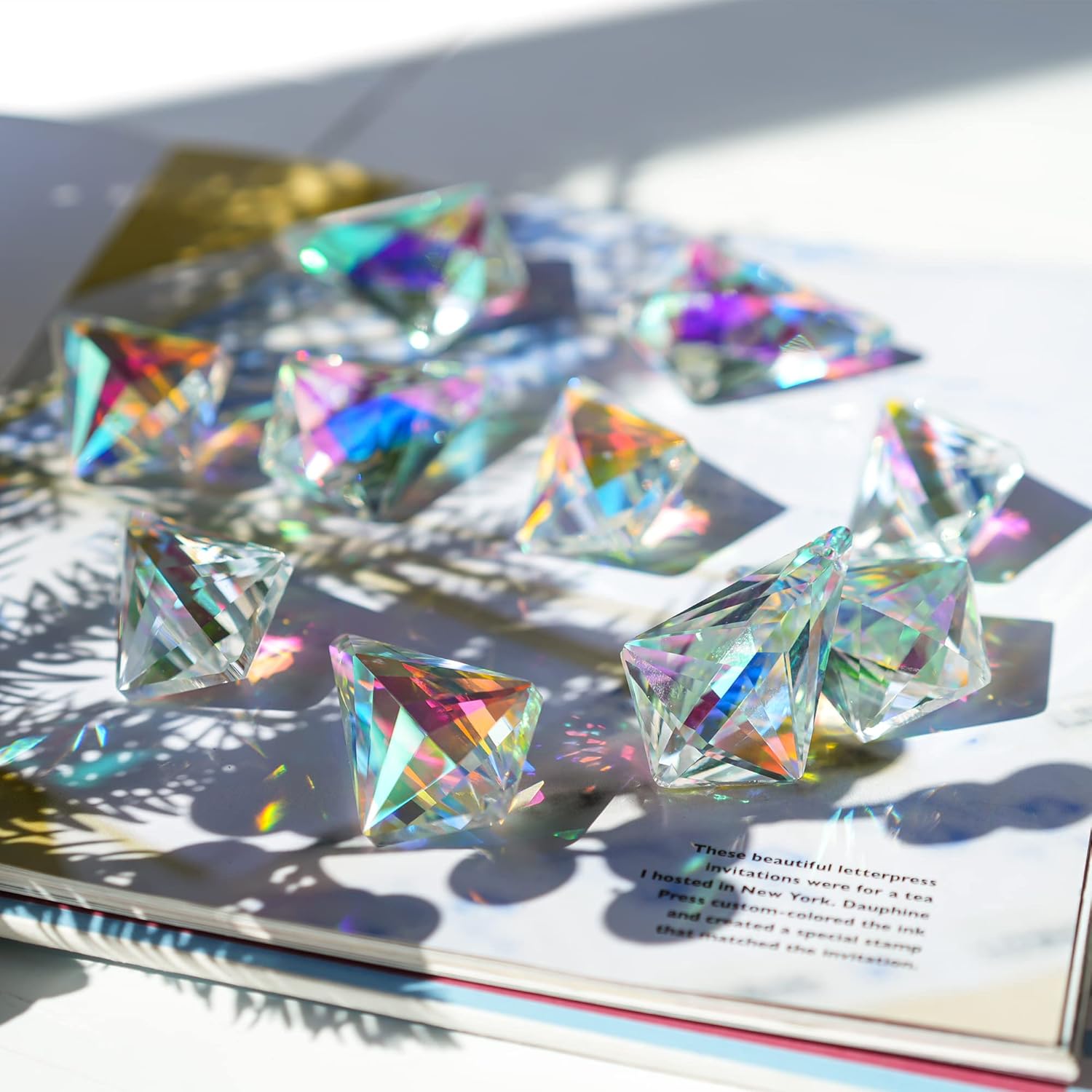 50mm Sun Catchers with Crystals, 10 Pcs Hanging Crystals Suncatchers for Windows, Colored Horns