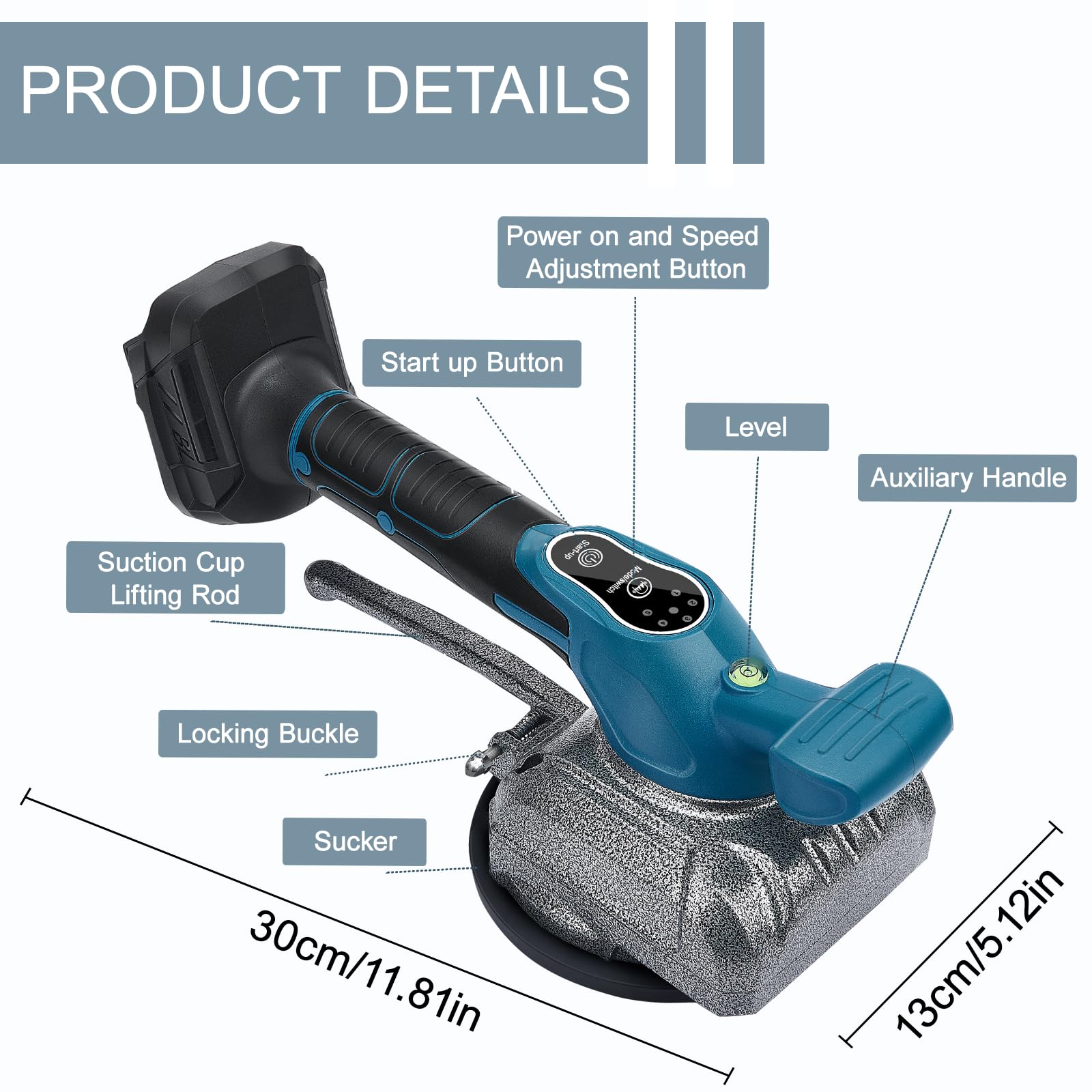 Vibratore per Piastrelle Senza Fili,5 Marce di Regolazione,Capacità di assorbimento di 100 kg,Adatto alla posa piastrelle dimensioni comprese tra 20 e 200 cm,per piastrelle e pavimenti(senza batteria)