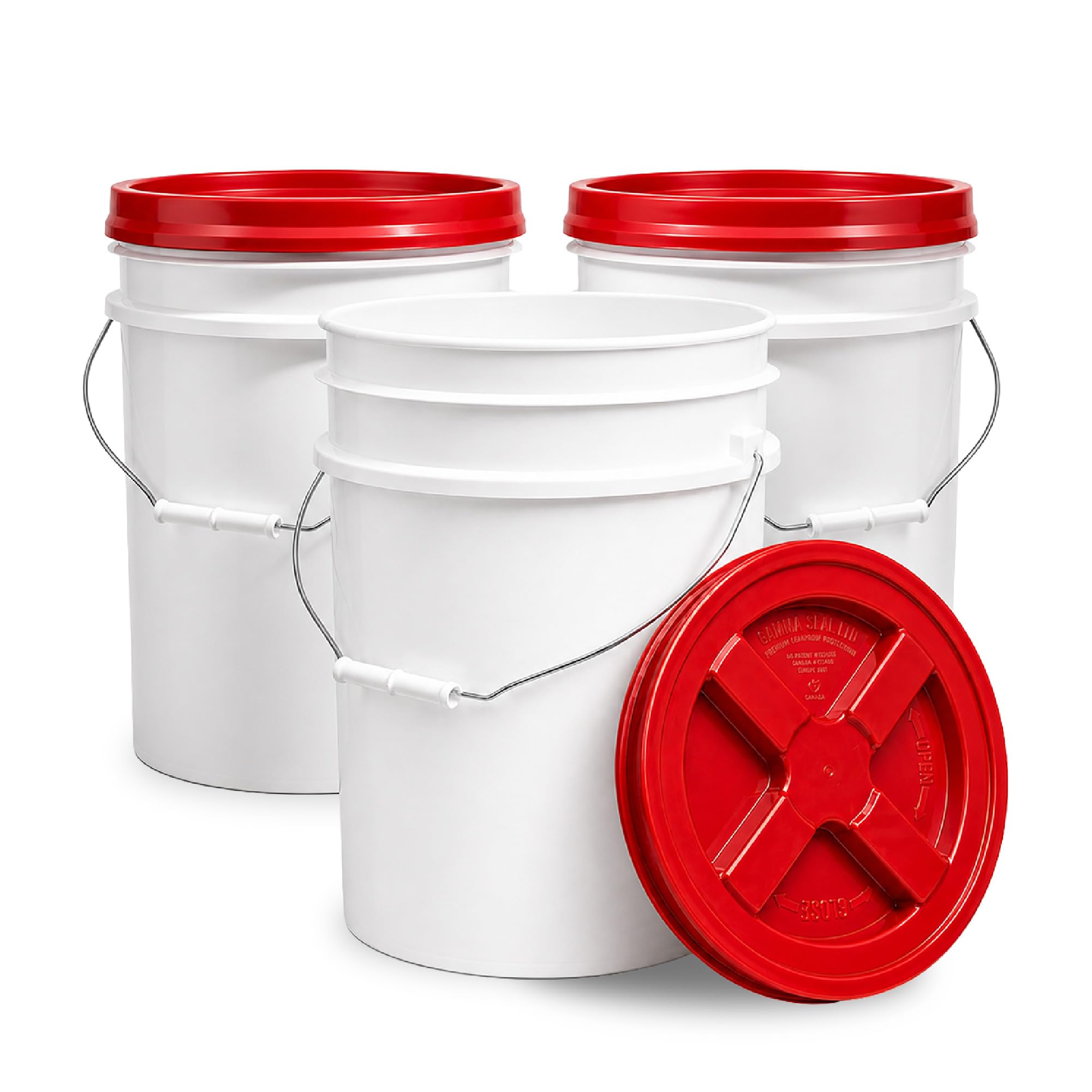 ePackageSupply 5 Gallon Bucket - Food Grade w/Lid BPA-Free, White/Red, 3