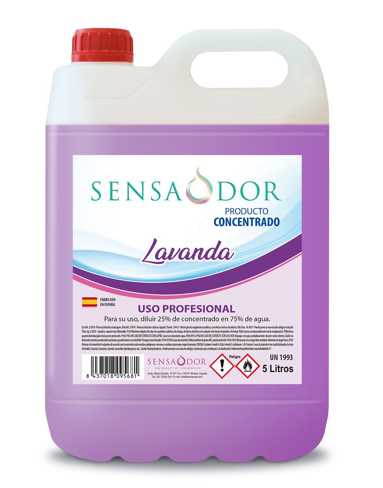 Concentrado de Ambientador Lavanda SENSAODOR, 5 Litros, Morado, Garrafa, Profesional, Empresas, Negocio, Limpieza, Neutralizador, Quitaolor, Buen olor, Aromatizador