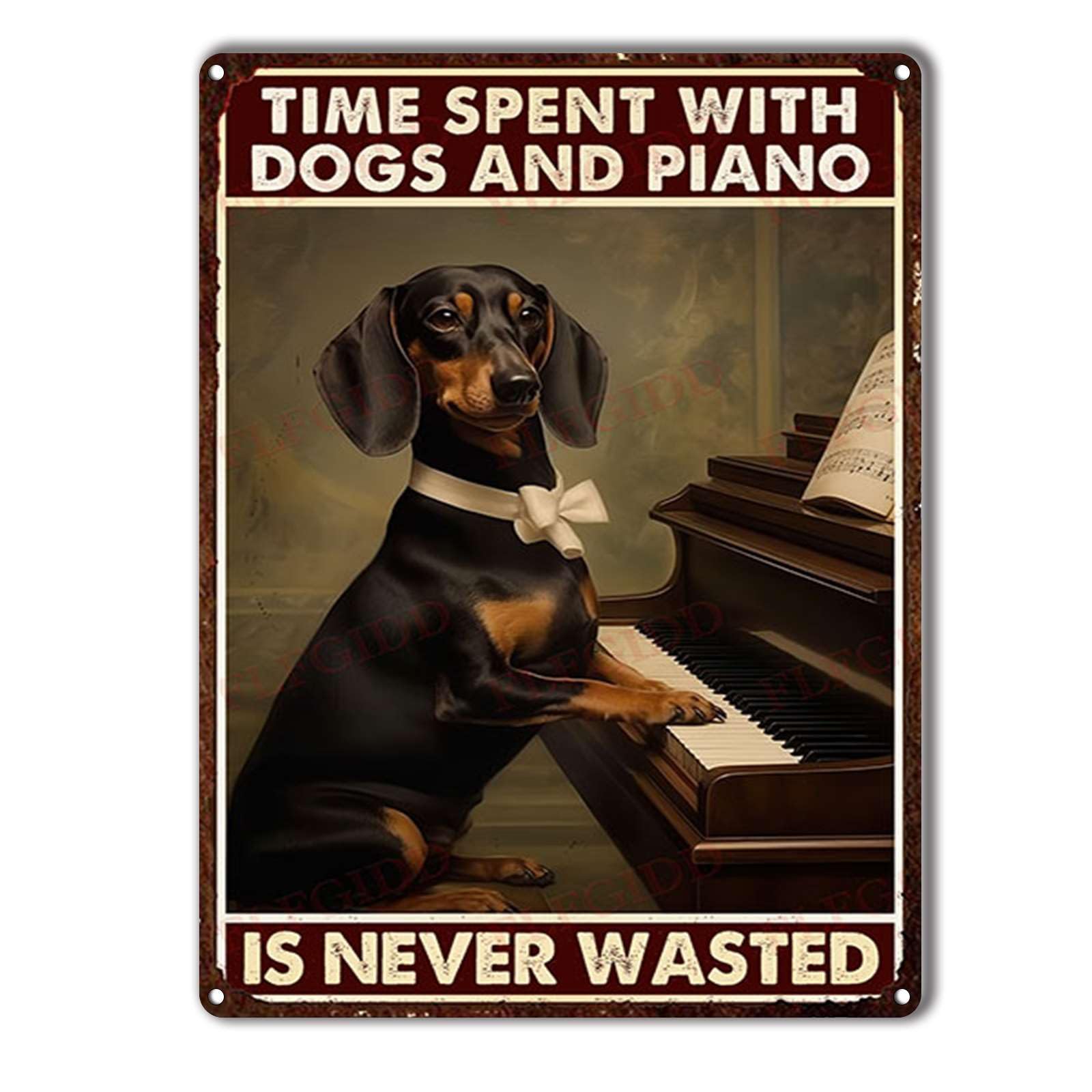 Anceky Funny Metal Sign Time Spent With Dogs And Piano Is Never Wasted Signs Retro Tin Sign Wall Decor for Garage Kitchen Home Bar Cafe 12×8 Inch