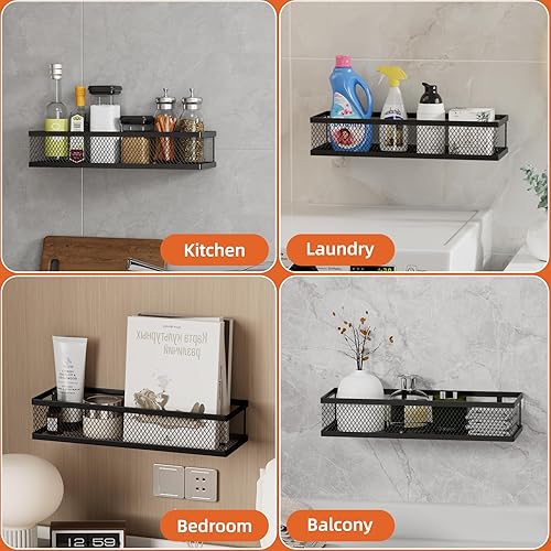 Miniatura 6 de Soporte de pared para especias, paquete de 4 organizadores de puerta de despensa y cestas de almacenamiento colgantes para montaje en pared, estante