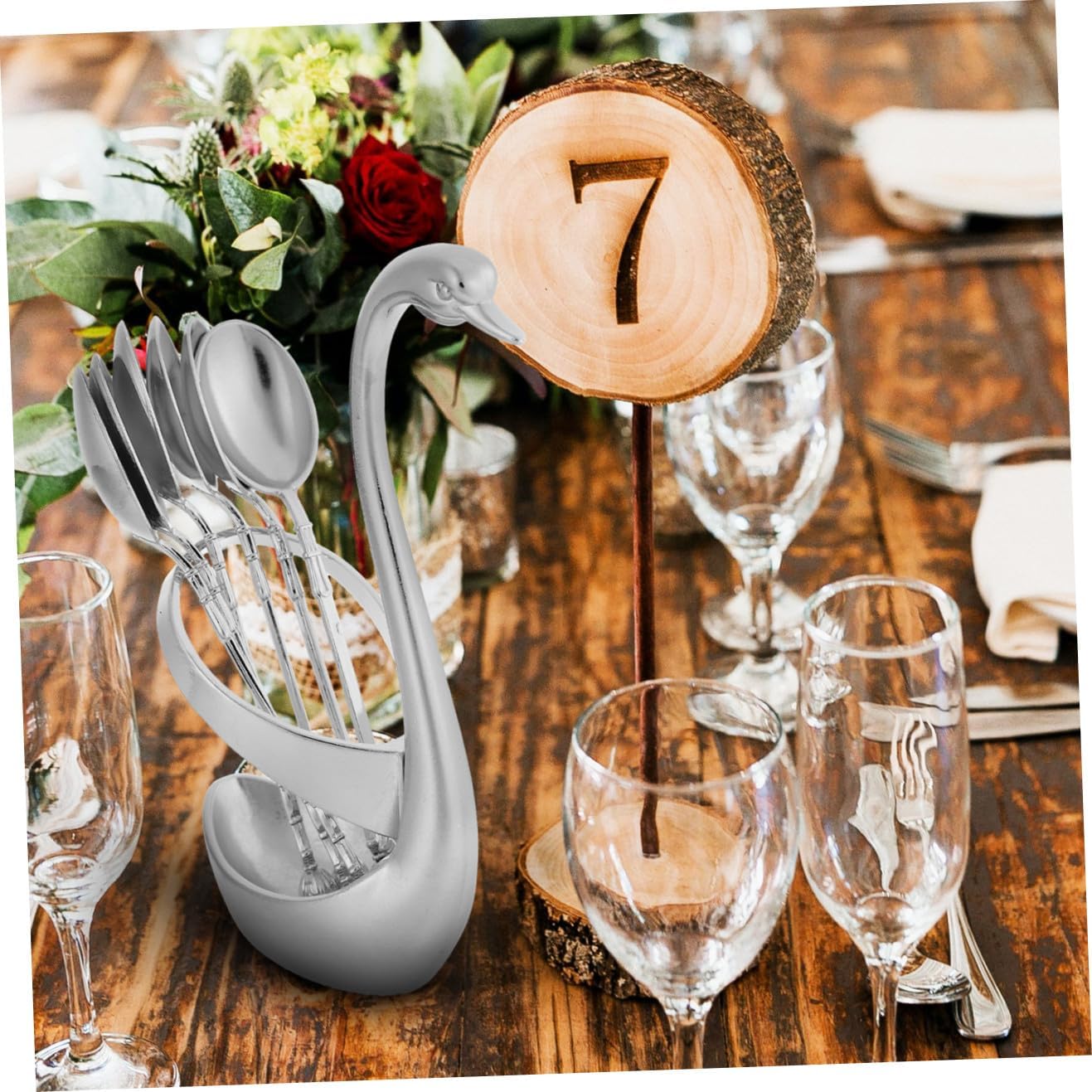 1set Swan-shaped Alloy Dessert Spoon Set Silver Fruit Spoons for Dining Table Elegant Kitchen Utensils for Coffee Desserts and Salads