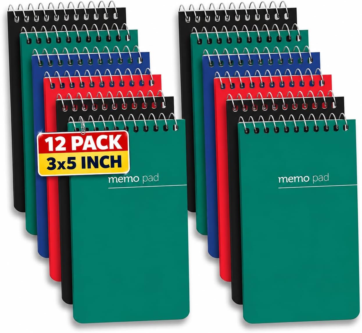 1InTheOffice Small Spiral Notebook 3x5, Pocket Notepad, Spiral Mini Notepad, Narrow Rule, Orange Cover, 12/Pack