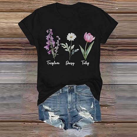 Maglietta da donna con stampa floreale e scollo a V, a maniche corte, top, alla moda, a maniche lunghe, per il tempo libero, bianco, S