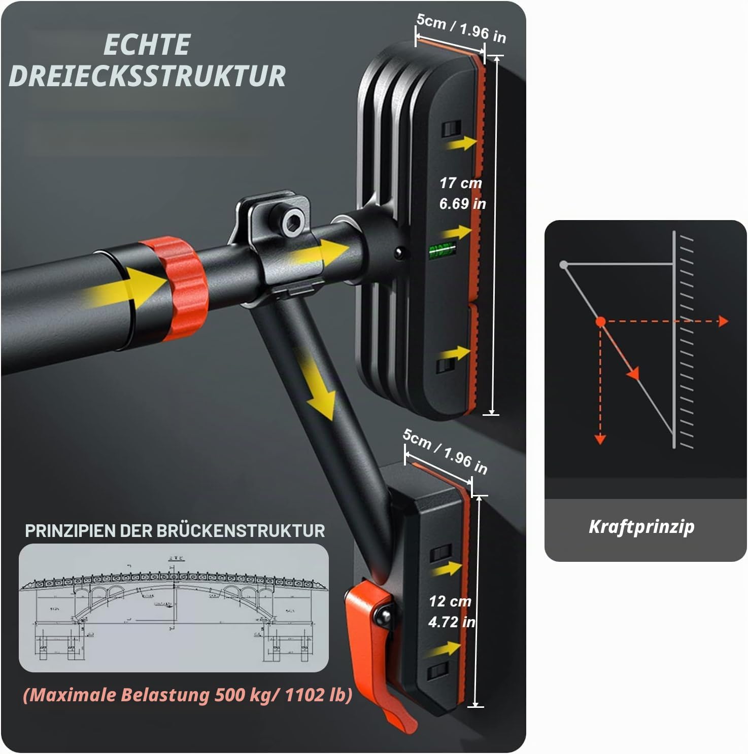 RHINOSPORT Klimmzugstange Türrahmen Ohne Schrauben 69-98 cm | ohne Bohren, ausziehbar, federgesichert & rutschfest. Mit/ohne Stützfüße: 69-92/78-98 cm. für Mieter & Heimtraining