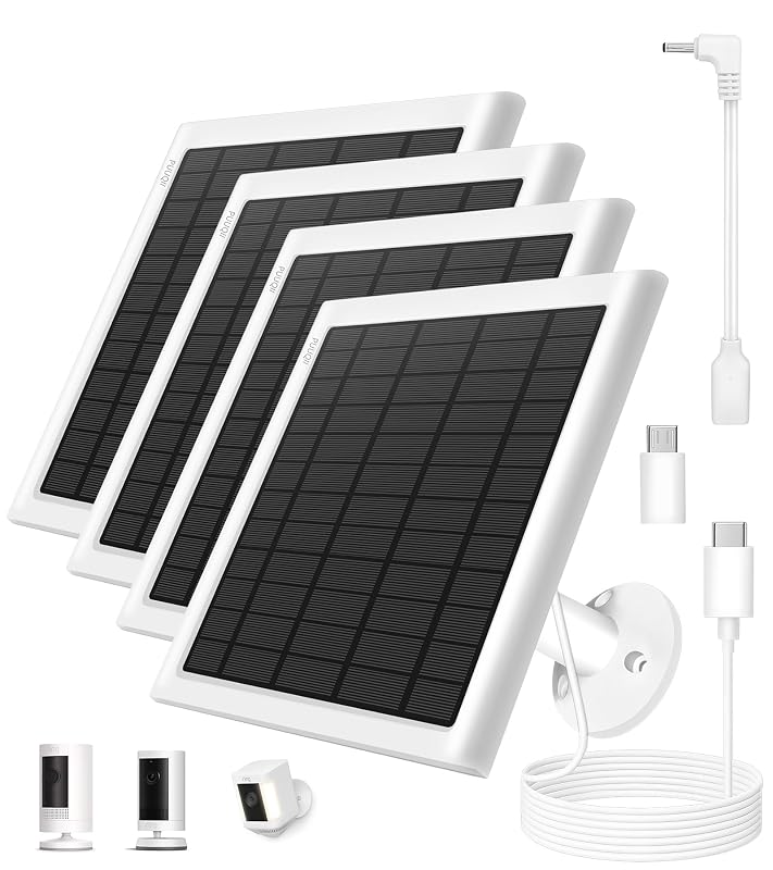 Kit com 4 Painéis Solares de 8 W para Câmeras Ring com Cabo USB-C de 3,05 m, Adaptadores e Suporte Ajustável PUUQII RC2025