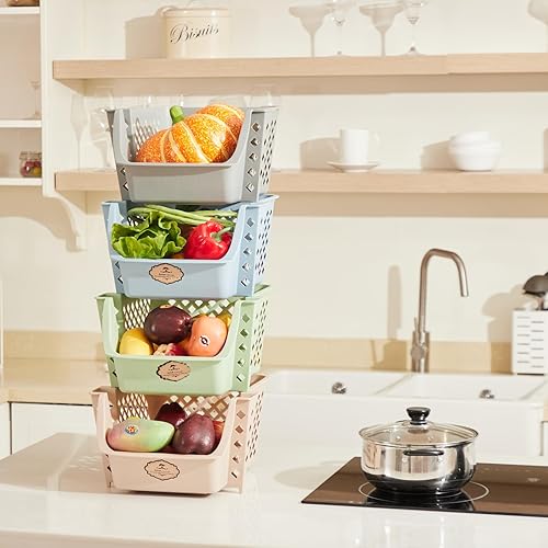 Miniatura 6 de Titan Mall  Contenedores apilables para alimentos, aperitivos, botellas, juguetes, artículos de aseo, cestas de almacenamiento de plástico, juego de