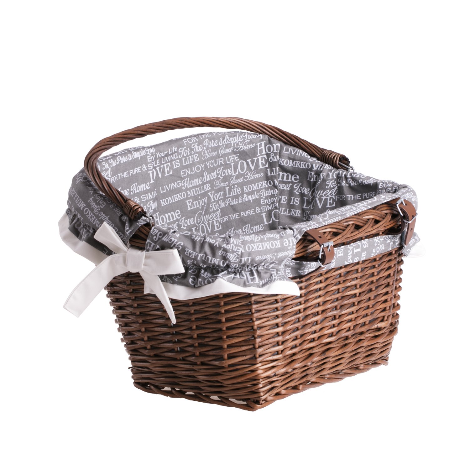 Cestino Portaoggetti Per Bici EIRONA In Vimini Intrecciato A Mano, Impermeabile, Con Cinturini In Pelle Regolabili, Adatto A Bici Da Città, 30x22x21 Cm
