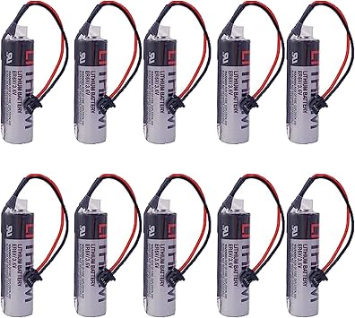 10 Pack ER6V/3.6V Battery with Black Plug ER6VC119A ER6VC119B 2400mAh PLC Lithium Battery Compatible for M64 System